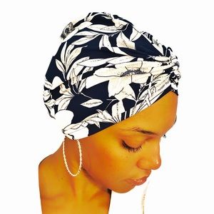 Blue Satin Lined Hair Wrap Turban Bonnet Hijab